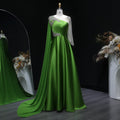 Luxury Green Beaded Sequin Satin Evening Dress with Cap SF298