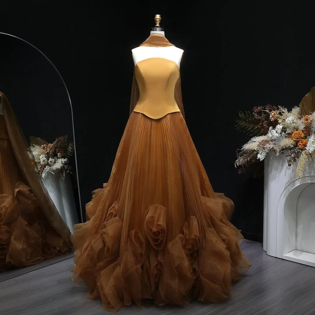 Elegant Green Strapless 3D Flowers Evening Dress SF300