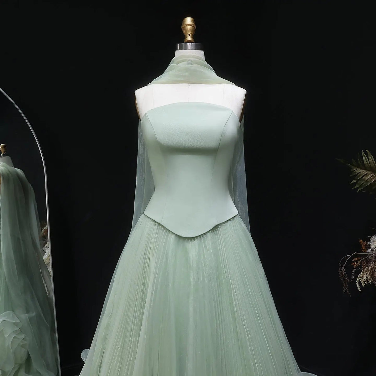 Elegant Green Strapless 3D Flowers Evening Dress SF300