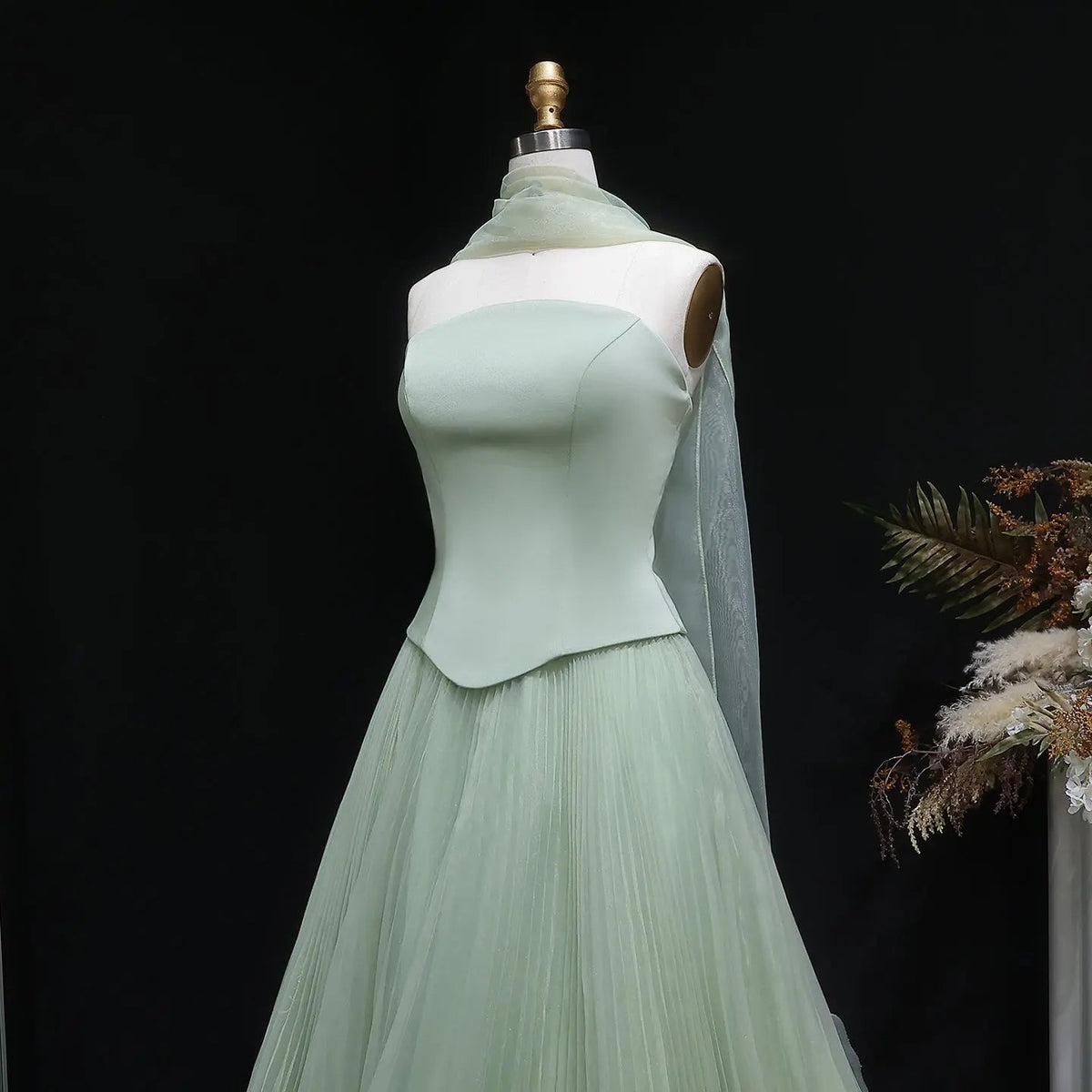 Elegant Green Strapless 3D Flowers Evening Dress SF300