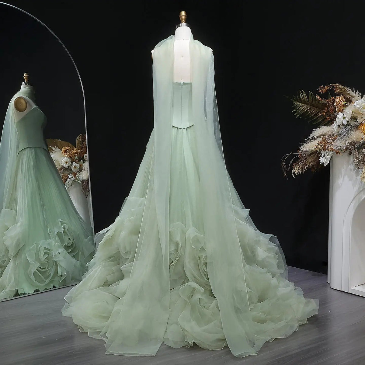 Elegant Green Strapless 3D Flowers Evening Dress SF300