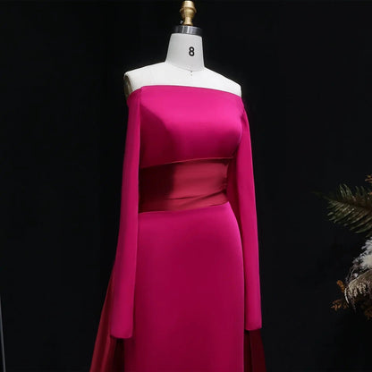 Romantic Off-the-Shoulder Evening Dress with Fitted Bodice and Dramatic Train SF318