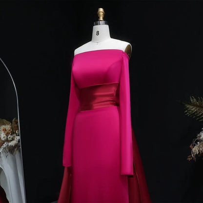 Romantic Off-the-Shoulder Evening Dress with Fitted Bodice and Dramatic Train SF318