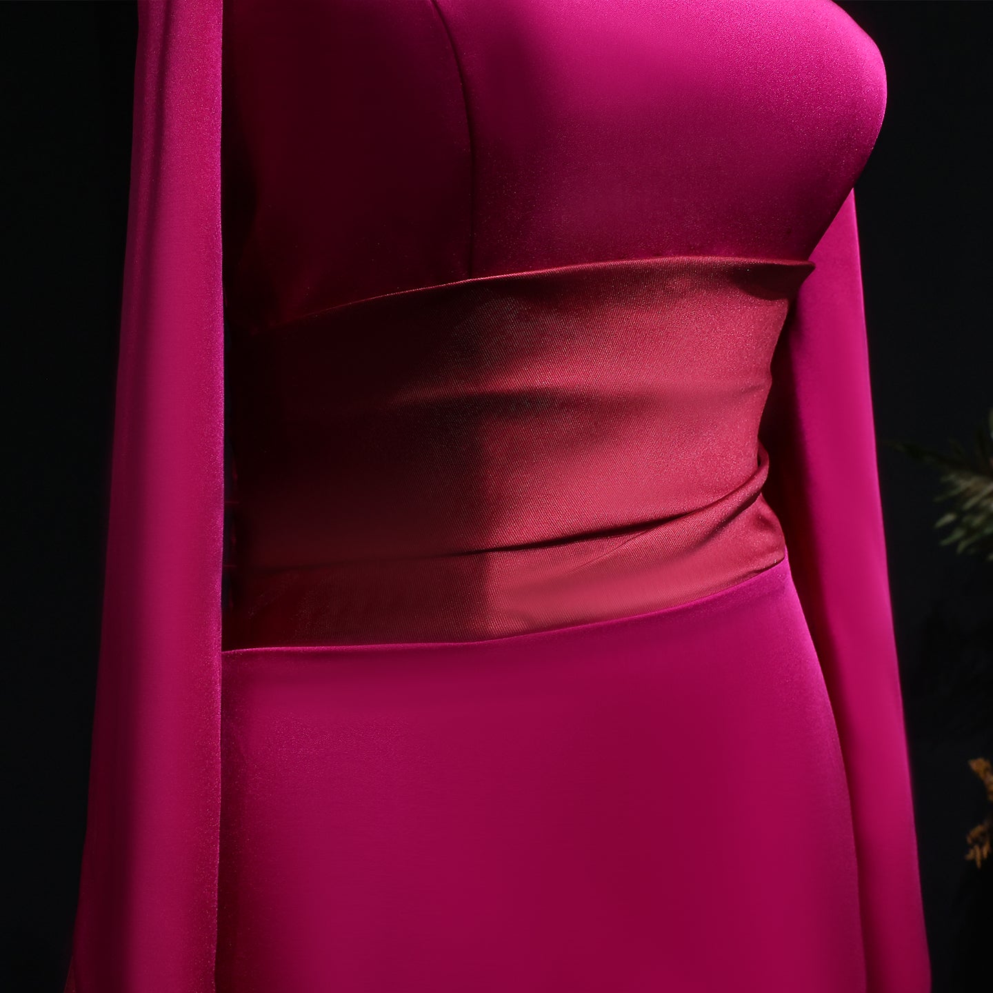 Luxury Fuchsia Off-the-Shoulder Long Sleeve Evening Dress with Overskirt SF318