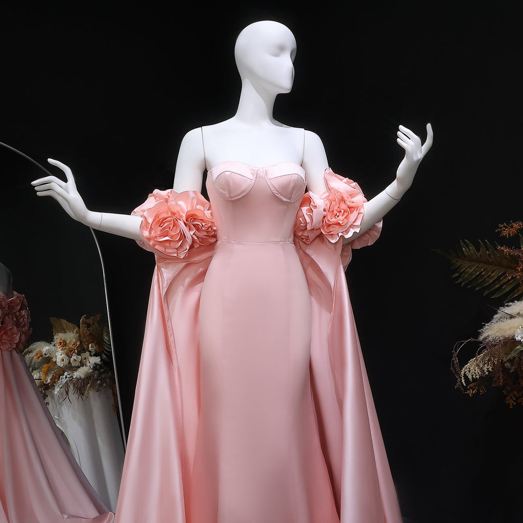 Glamorous 3D Floral Pink Evening Dress with Overskirt SF346