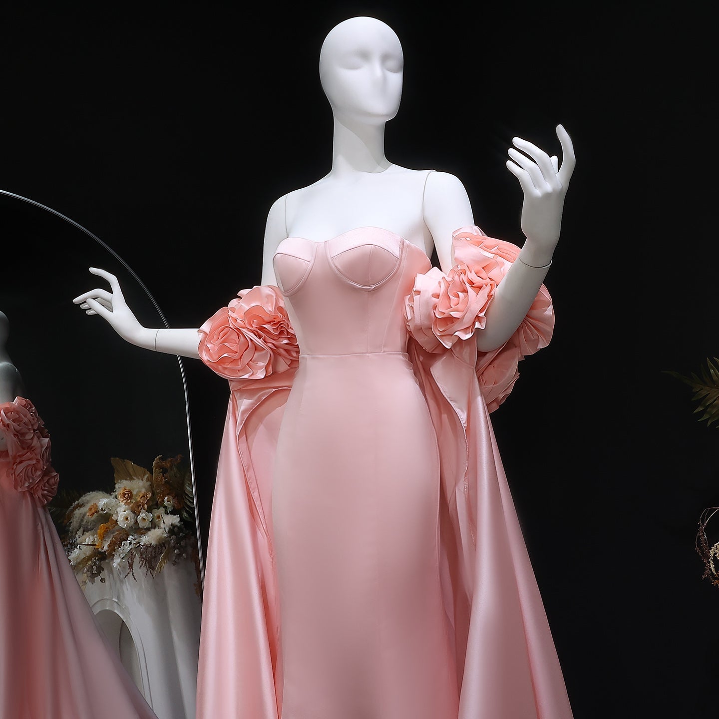 Glamorous 3D Floral Pink Evening Dress with Overskirt SF346