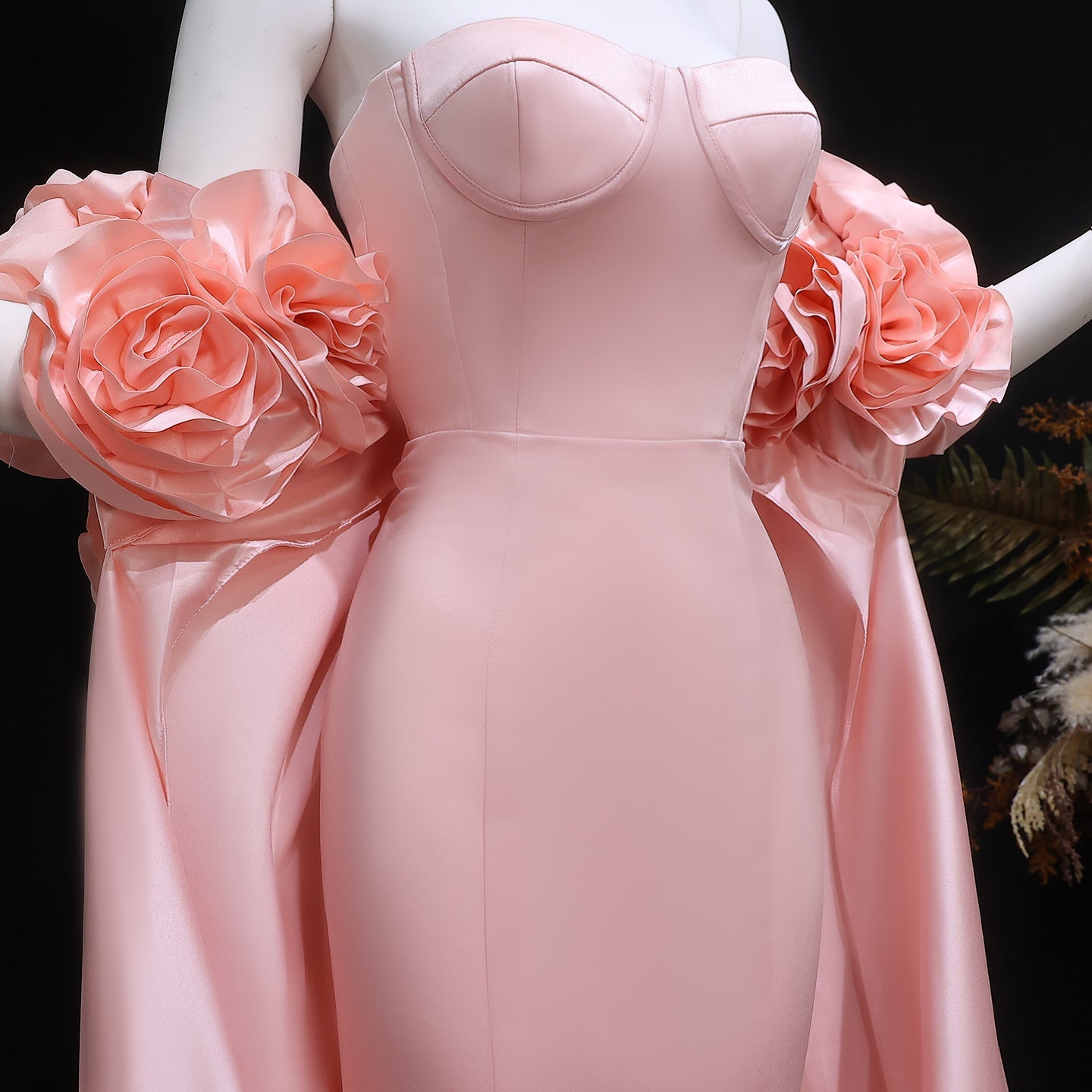 Glamorous 3D Floral Pink Evening Dress with Overskirt SF346