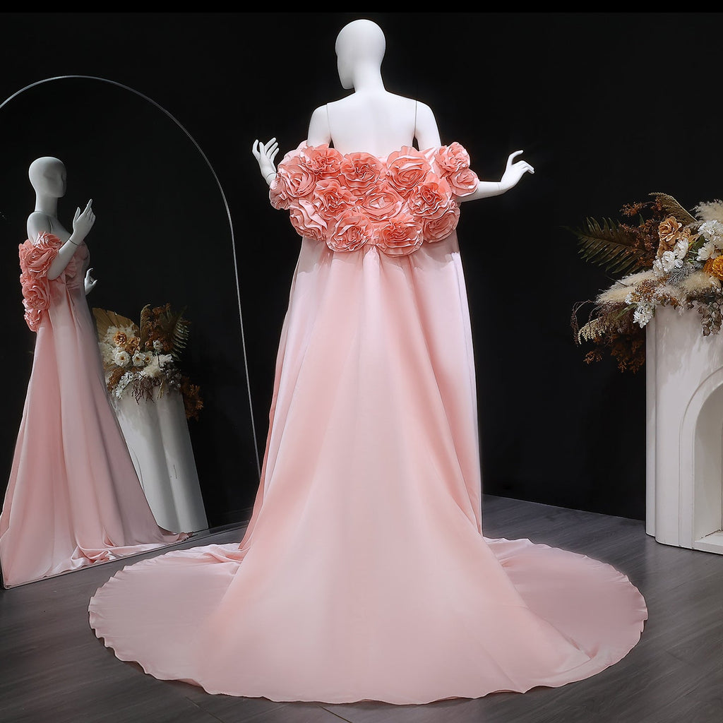 Glamorous 3D Floral Pink Evening Dress with Overskirt SF346