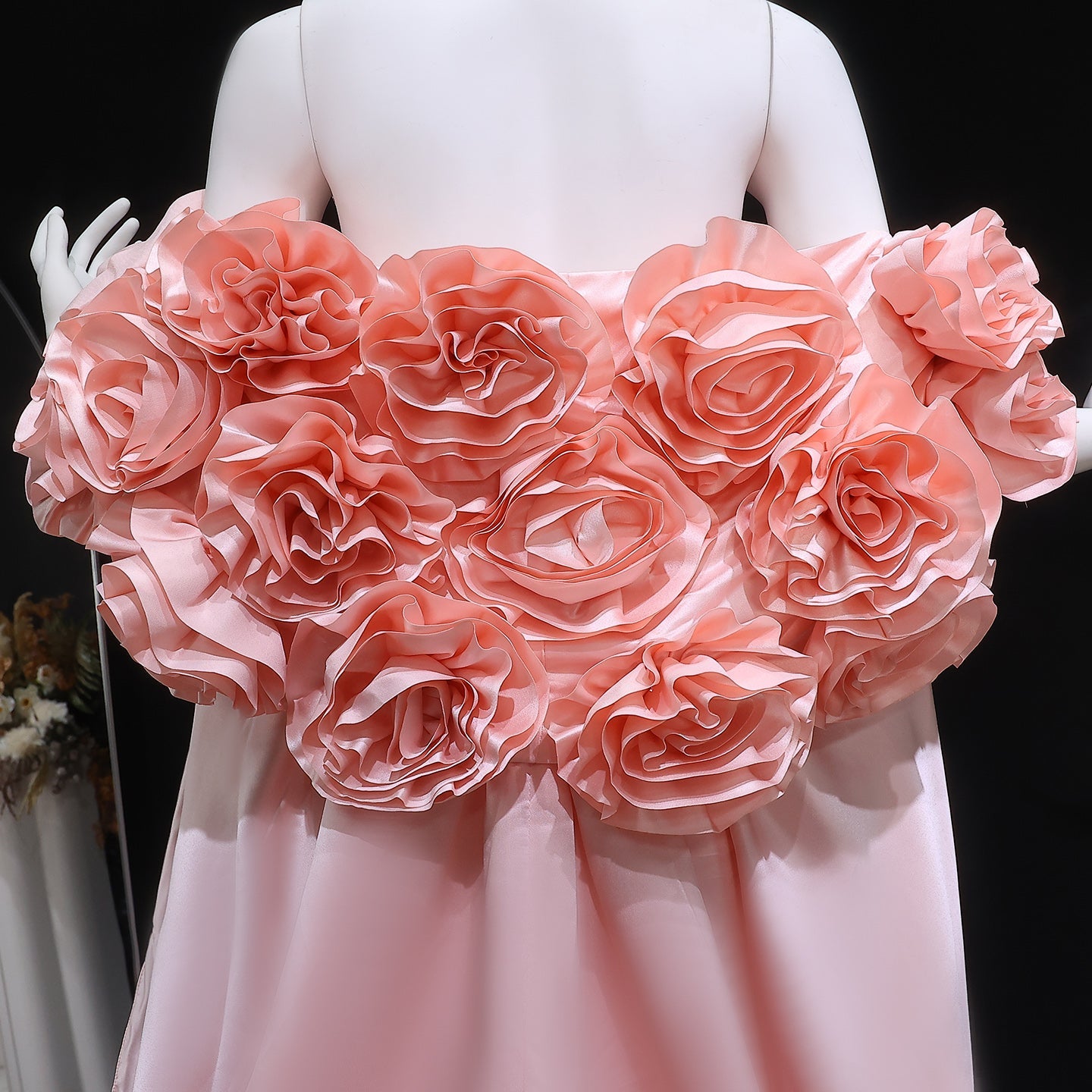 Glamorous 3D Floral Pink Evening Dress with Overskirt SF346