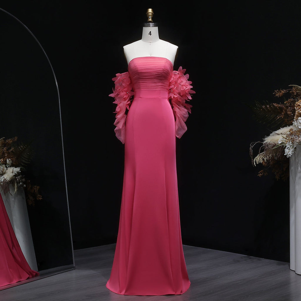 Luxury Pink Strapless 3D Embellished Evening Dress SF375