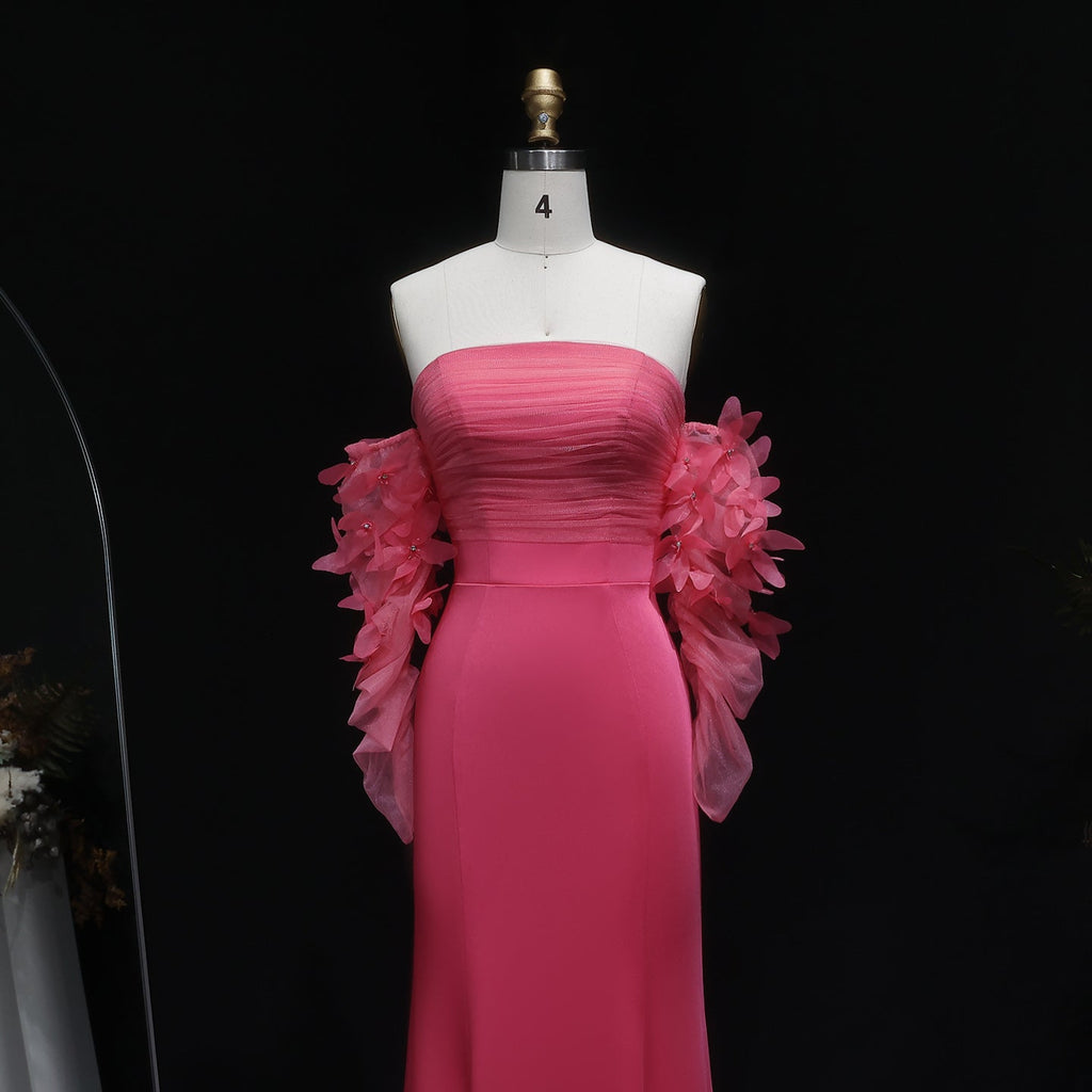 Luxury Pink Strapless 3D Embellished Evening Dress SF375