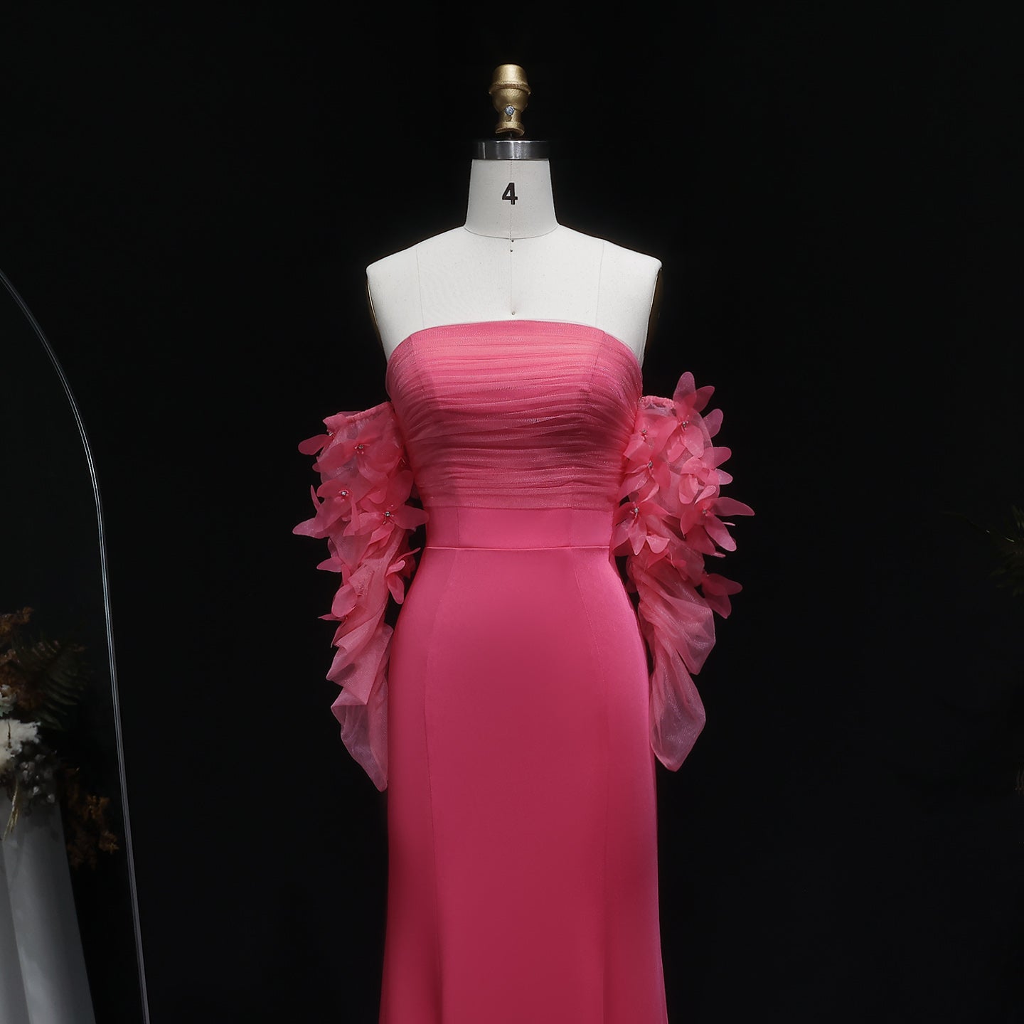Luxury Pink Strapless 3D Embellished Evening Dress SF375