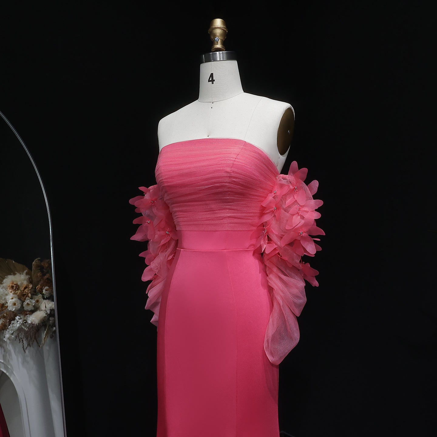 Luxury Pink Strapless 3D Embellished Evening Dress SF375