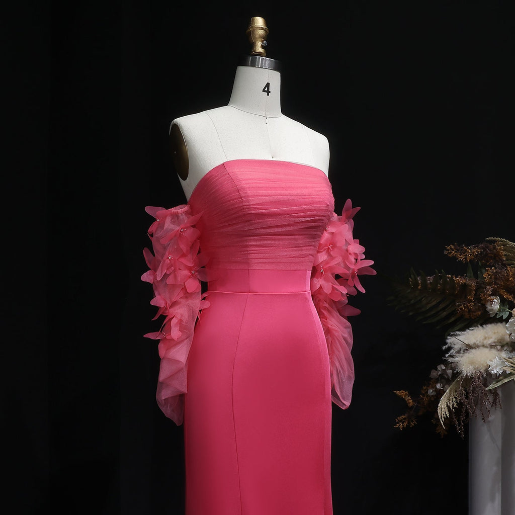 Luxury Pink Strapless 3D Embellished Evening Dress SF375