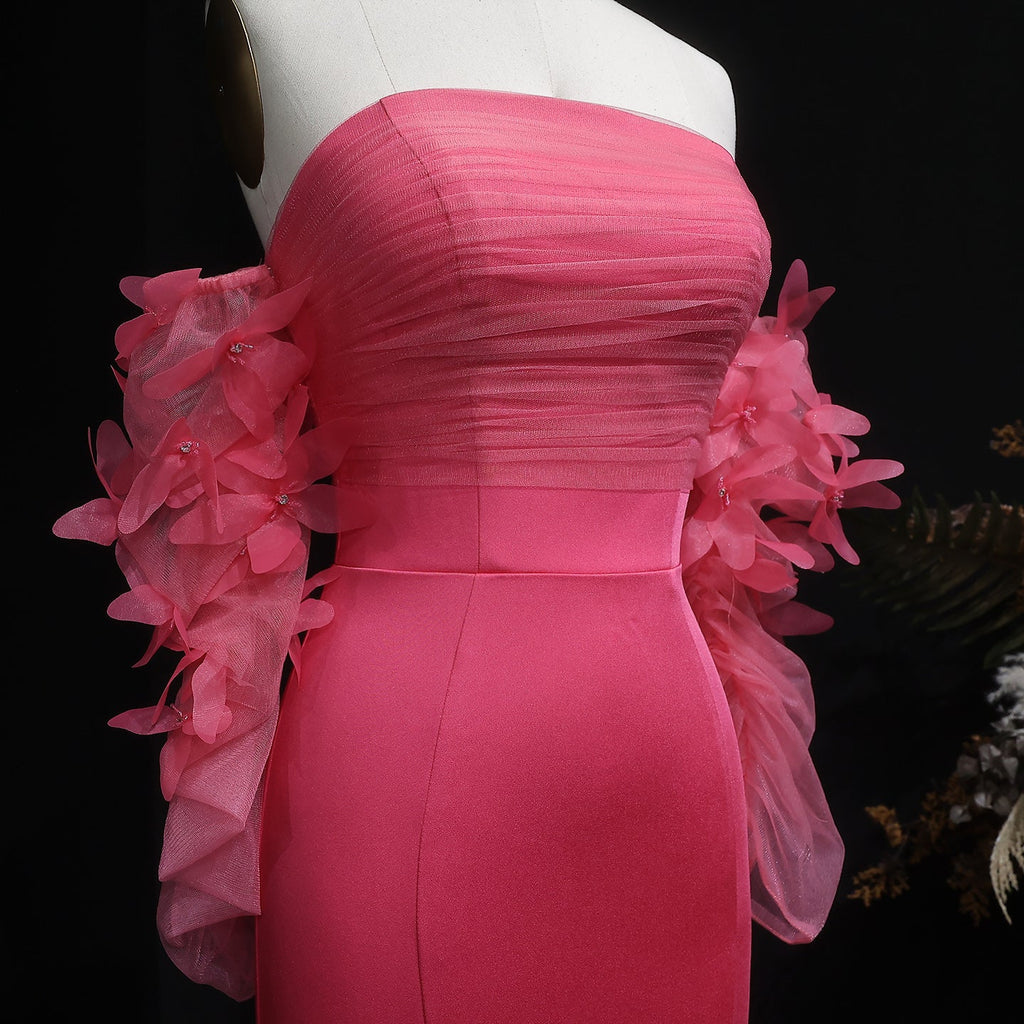 Luxury Pink Strapless 3D Embellished Evening Dress SF375