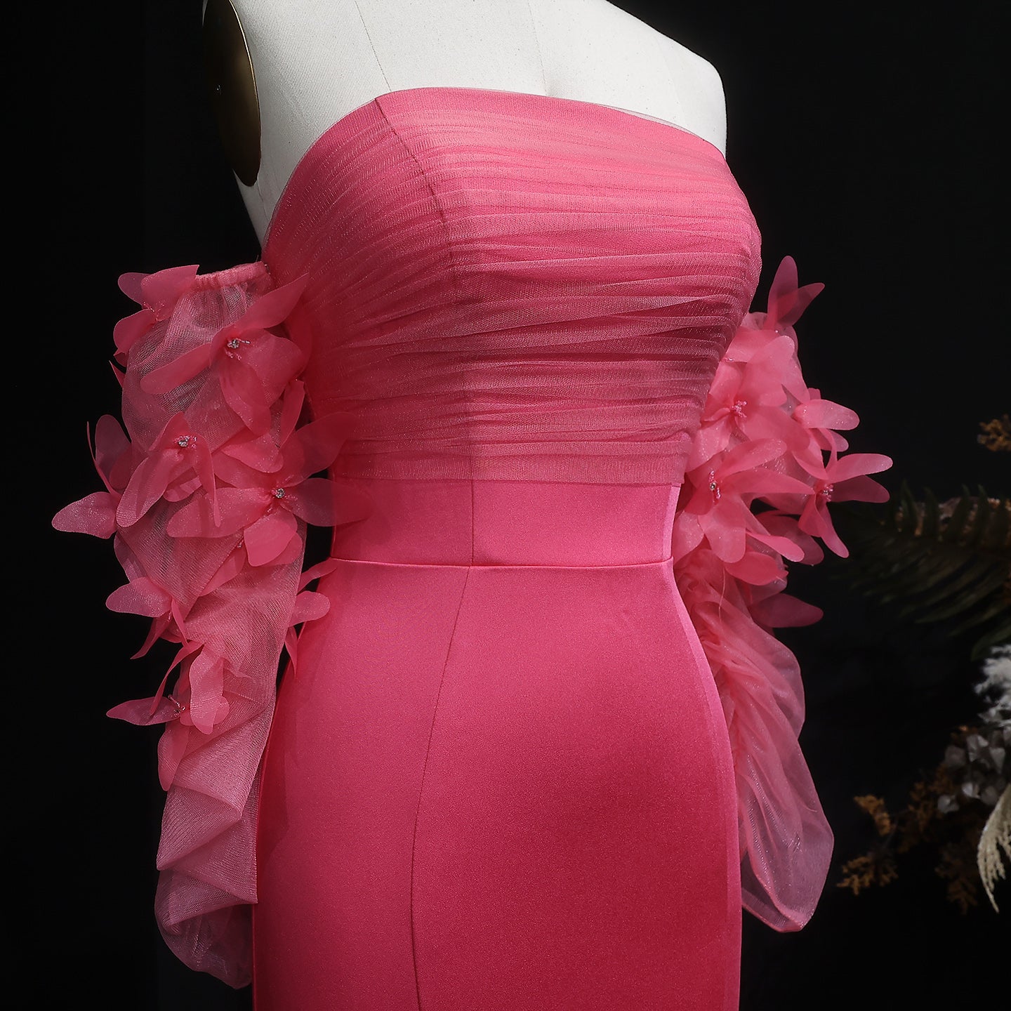 Luxury Pink Strapless 3D Embellished Evening Dress SF375
