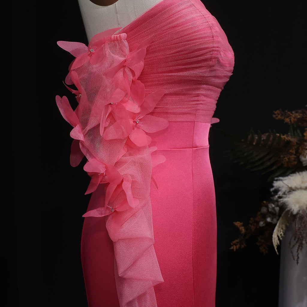 Luxury Pink Strapless 3D Embellished Evening Dress SF375