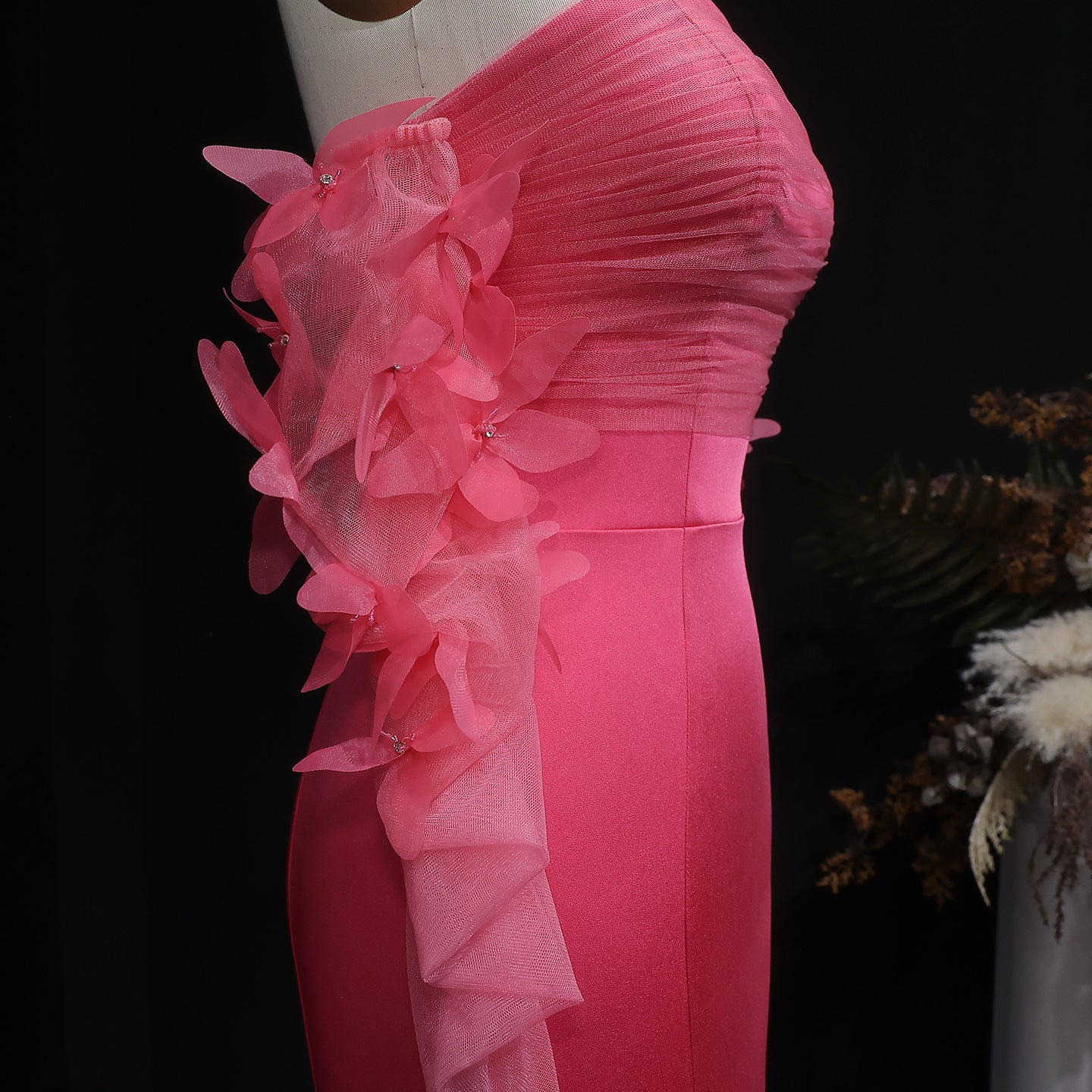 Luxury Pink Strapless 3D Embellished Evening Dress SF375