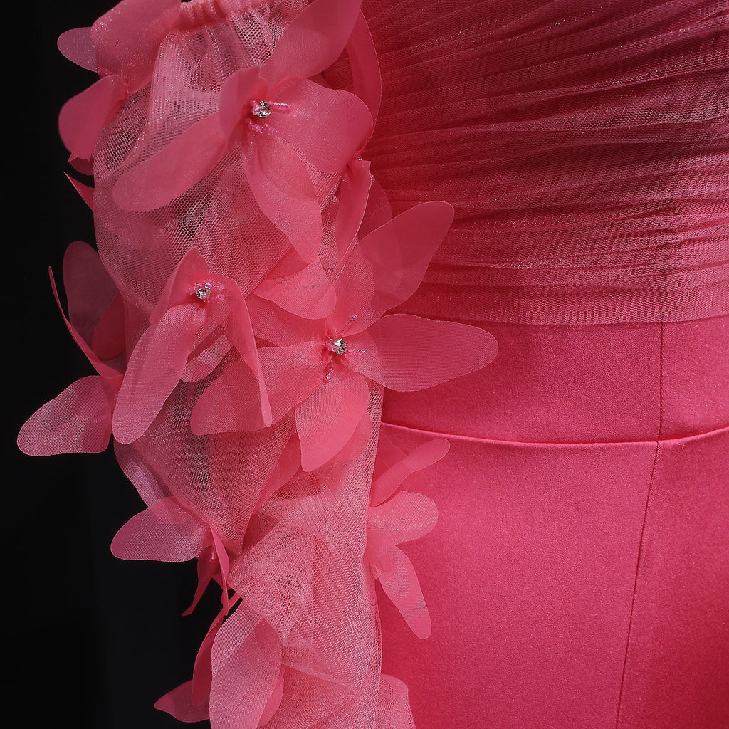 Luxury Pink Strapless 3D Embellished Evening Dress SF375