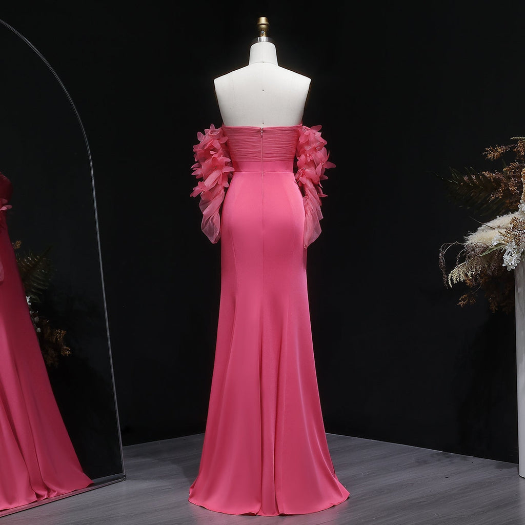 Luxury Pink Strapless 3D Embellished Evening Dress SF375