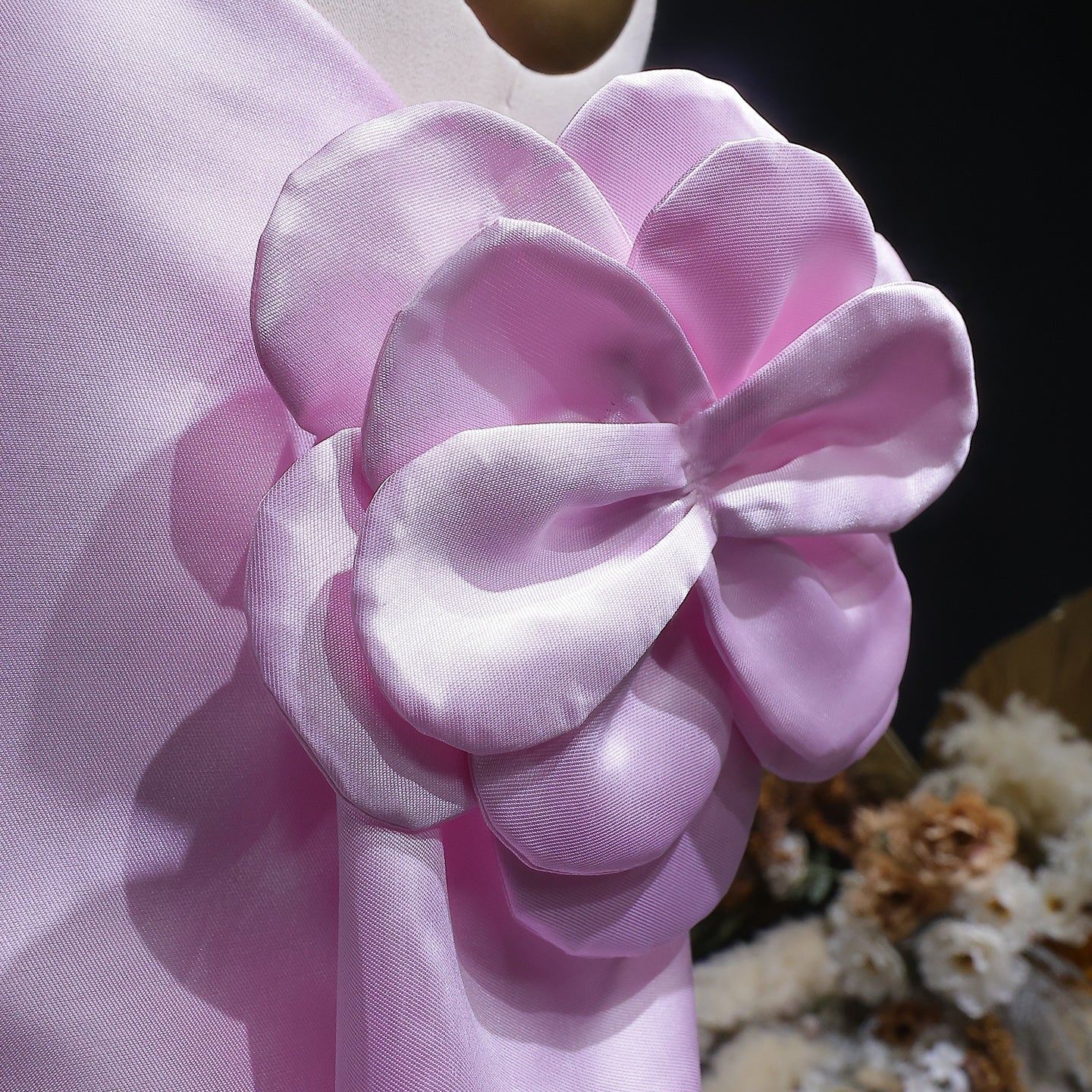 Luxury Pink 3D Floral Strapless Evening Dress with Split Tail SF394