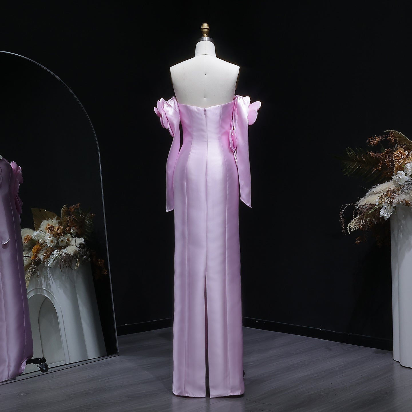 Luxury Pink 3D Floral Strapless Evening Dress with Split Tail SF394
