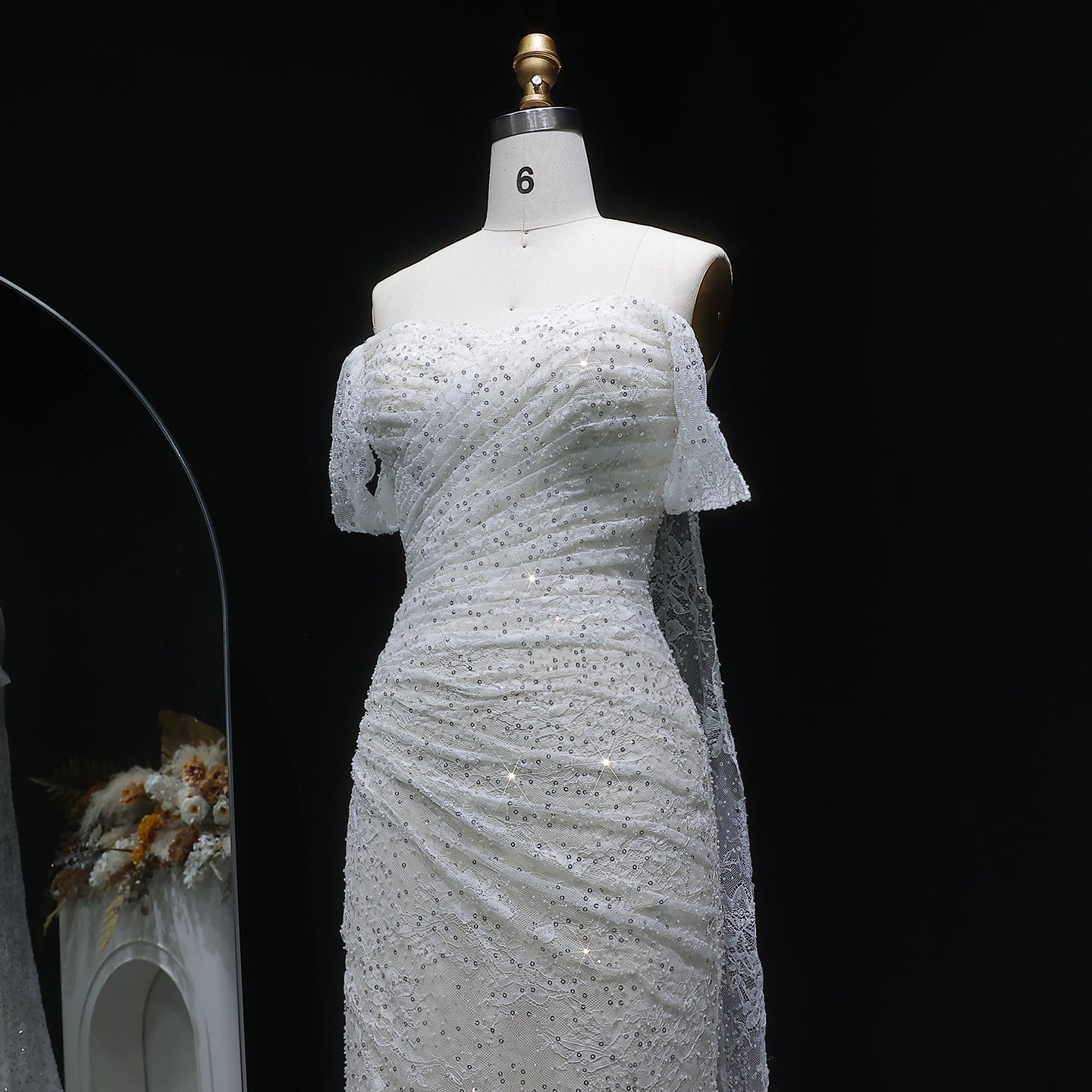 Elegant Lace Sequin Off Shoulder Evening dress SF395