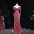 Luxury Crystal Long Sleeves Evening Dress with Overskirt and Slit SF409