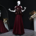 Luxury Burgundy Sequin 2 Piece Cape Design Formal Evening Dress SF418