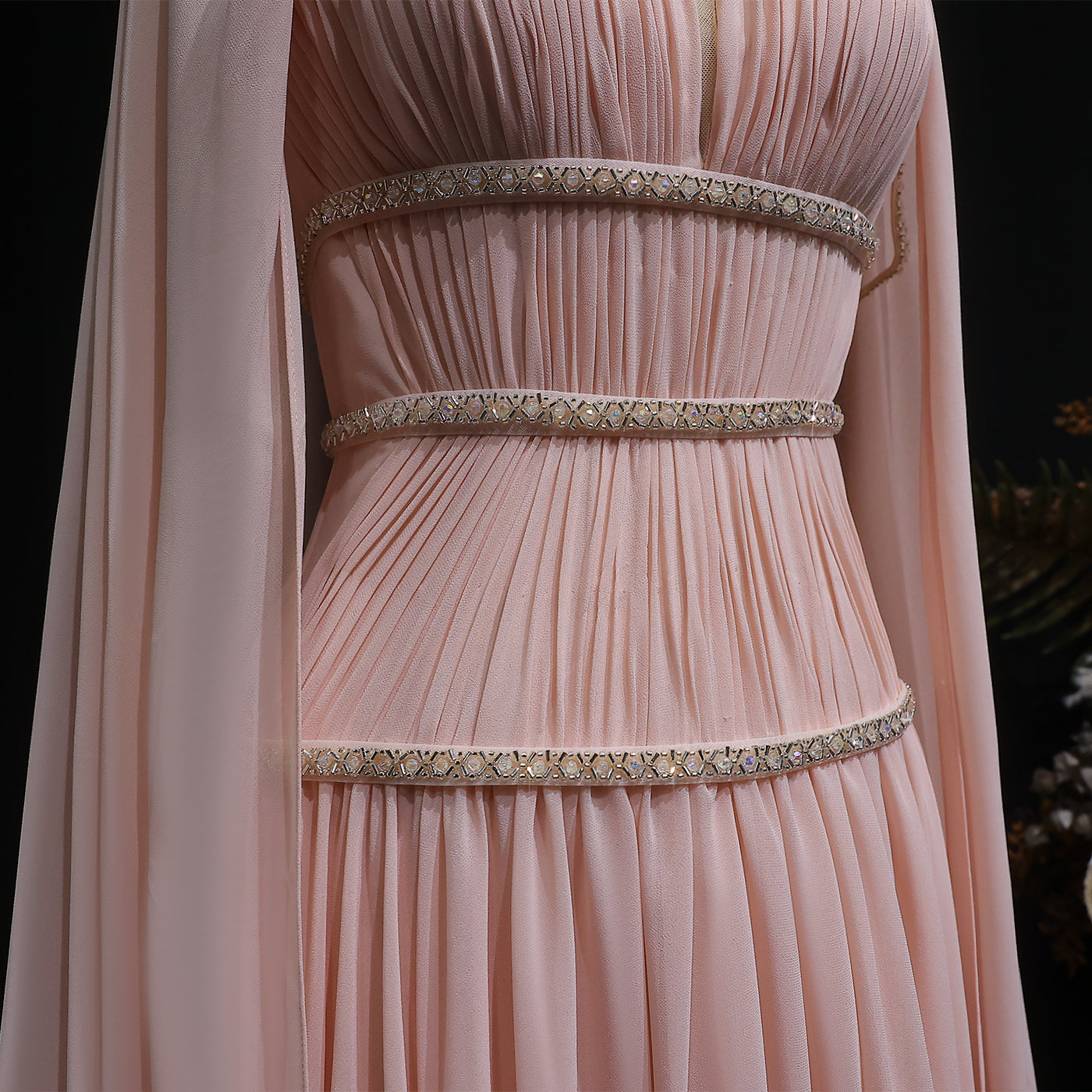 Luxury Pink Crystal Strapless Pleated Evening Dress with Cap SF420