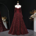 Stunning Burgundy Strapless Sequin Evening Dress with Gloves SF437