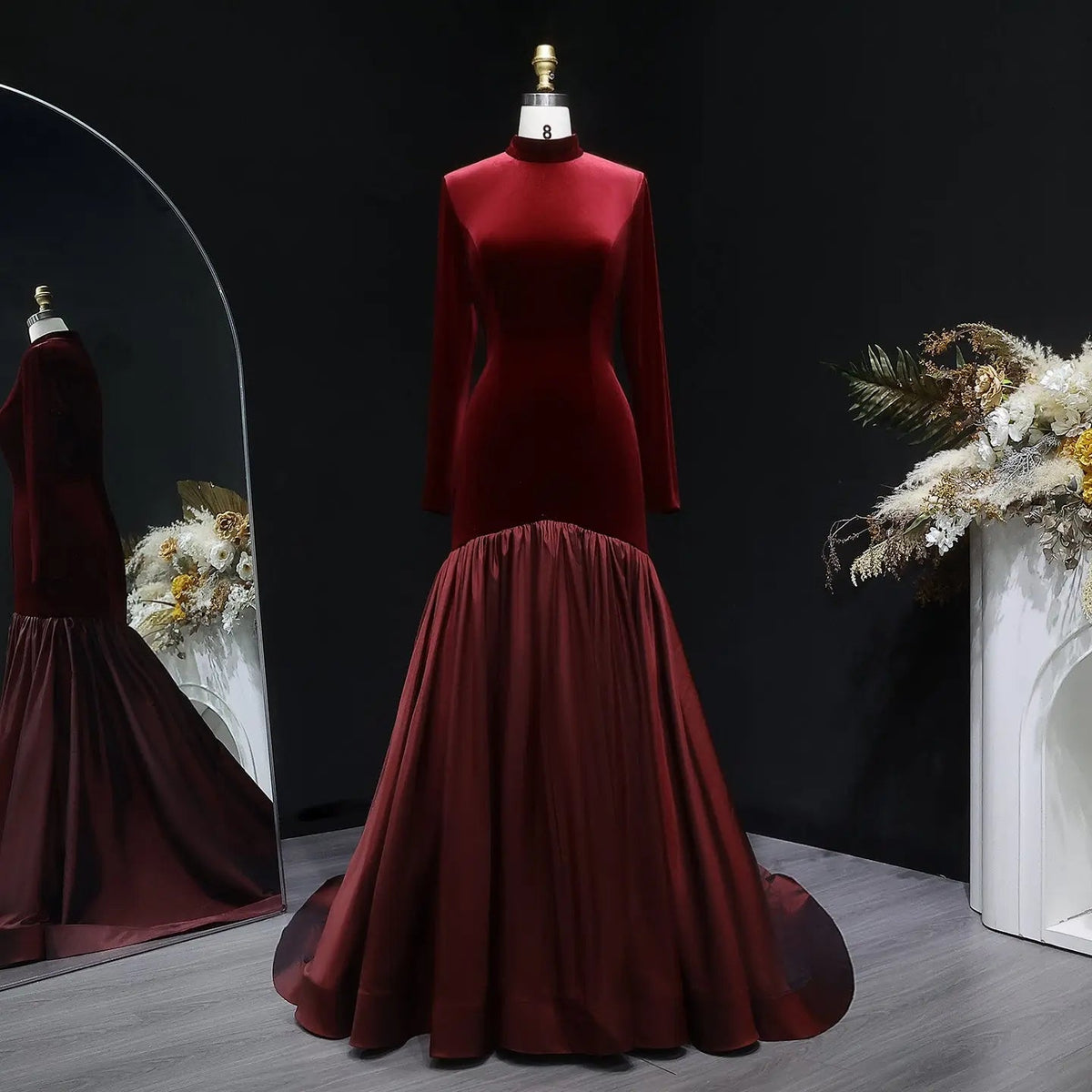 Luxury Burgundy Ruffles Ball Gown Evening Dress SF441