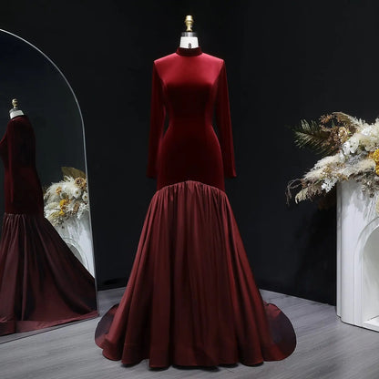 Luxury Burgundy Ruffles Ball Gown Evening Dress SF441