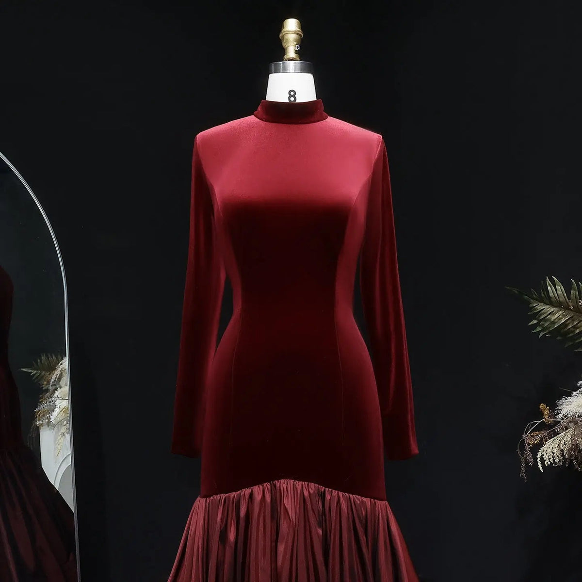 Luxury Burgundy Ruffles Ball Gown Evening Dress SF441