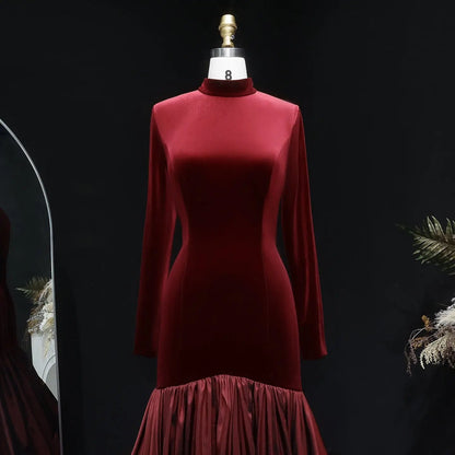 Luxury Burgundy Ruffles Ball Gown Evening Dress SF441