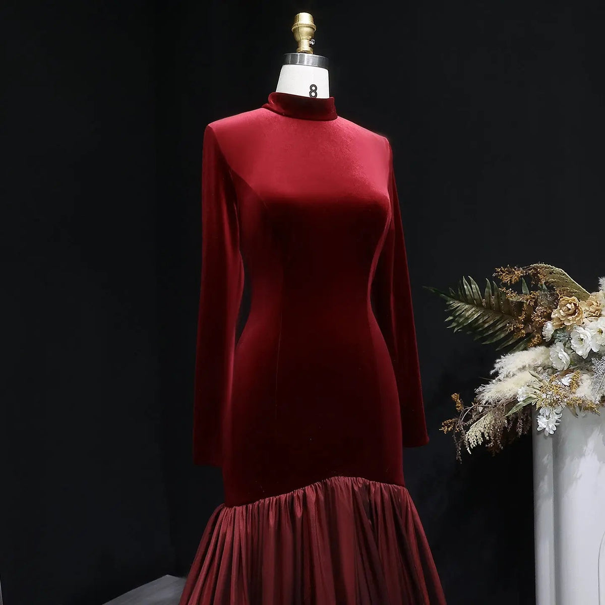 Luxury Burgundy Ruffles Ball Gown Evening Dress SF441