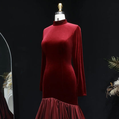 Luxury Burgundy Ruffles Ball Gown Evening Dress SF441