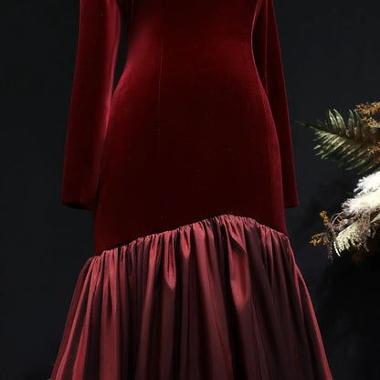 Luxury Burgundy Ruffles Ball Gown Evening Dress SF441
