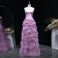 Luxury Pink Strapless Layered Ruched Evening Dress SF452