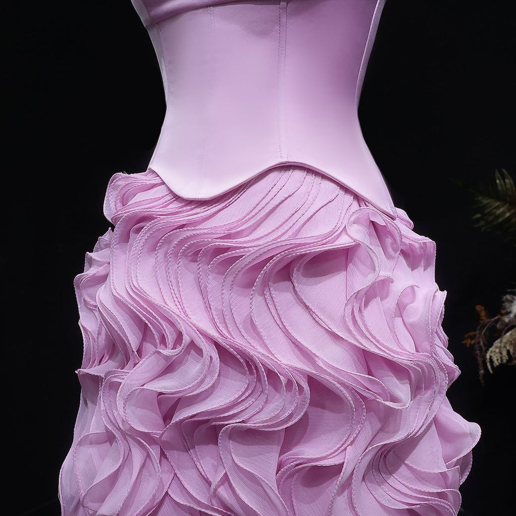Luxury Pink Strapless Layered Ruched Evening Dress SF452