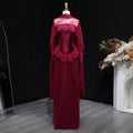 Luxury Burgundy Lace Panel Long Sleeve Fitted Evening Dress with Cape SF462