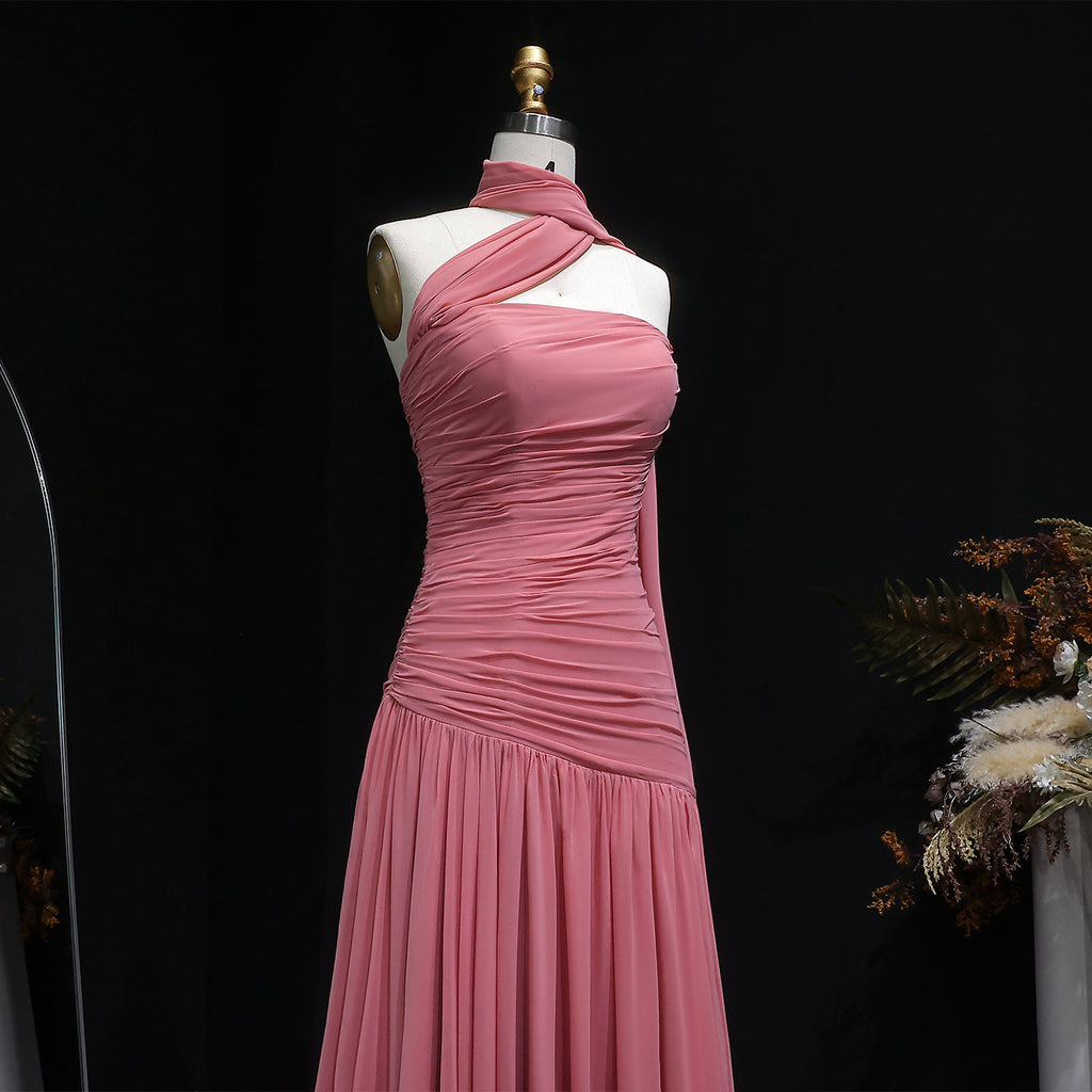 Elegant Strapless Pink Evening Dress with Cape SF482