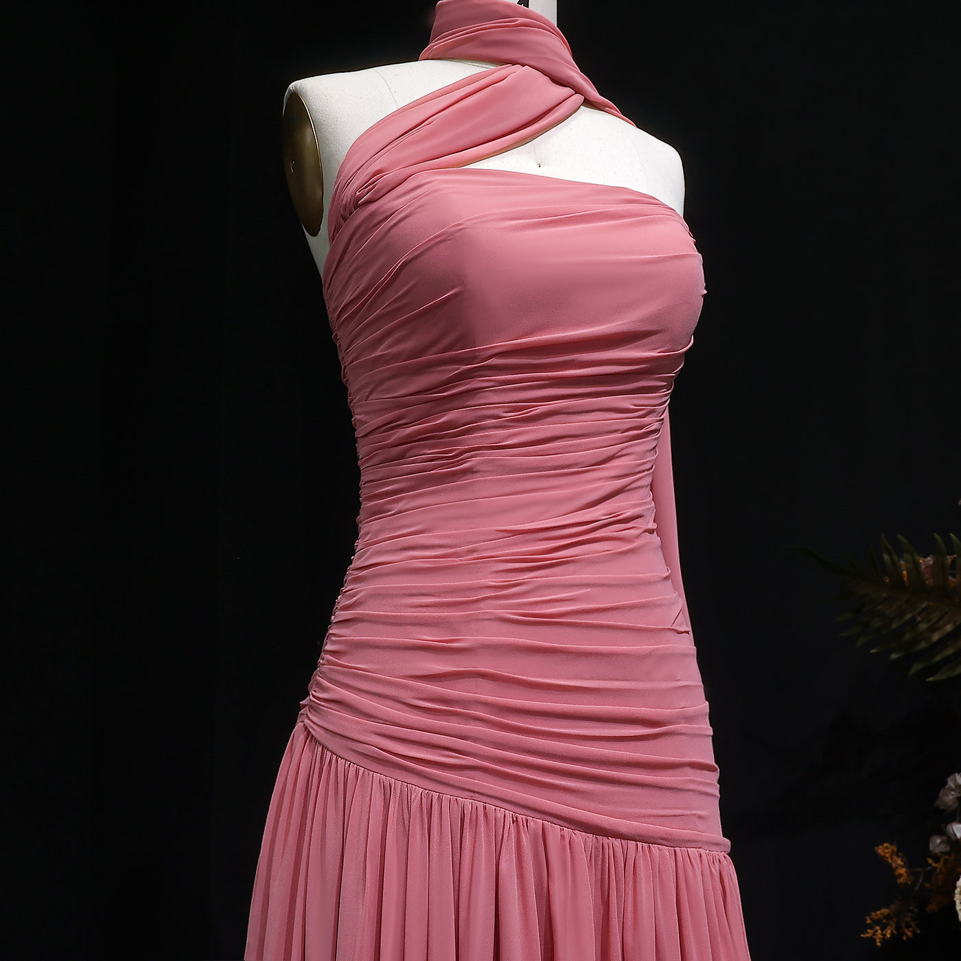 Elegant Strapless Pink Evening Dress with Cape SF482