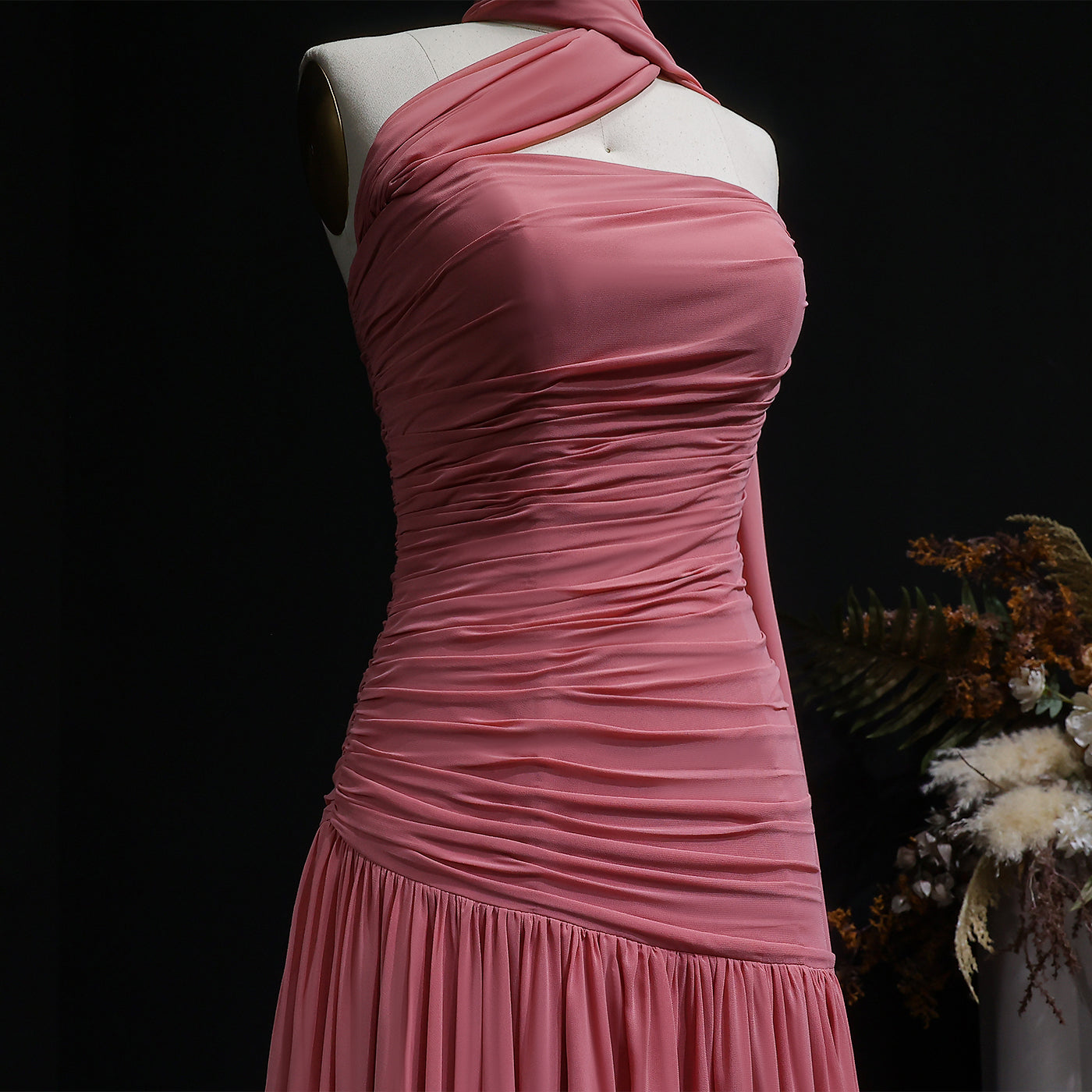 Elegant Strapless Pink Evening Dress with Cape SF482
