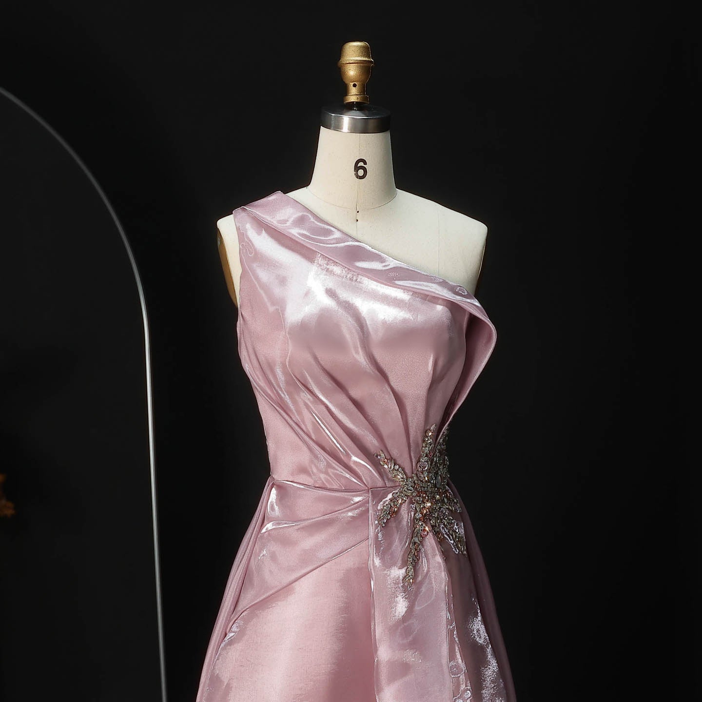 Romantic Pink One-Shoulder Beaded Mermaid Evening Dress with Overskirt SF503