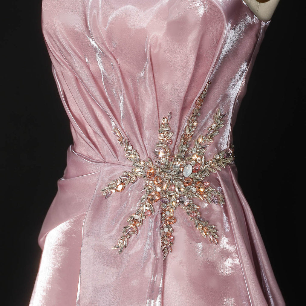 Romantic Pink One-Shoulder Beaded Mermaid Evening Dress with Overskirt SF503