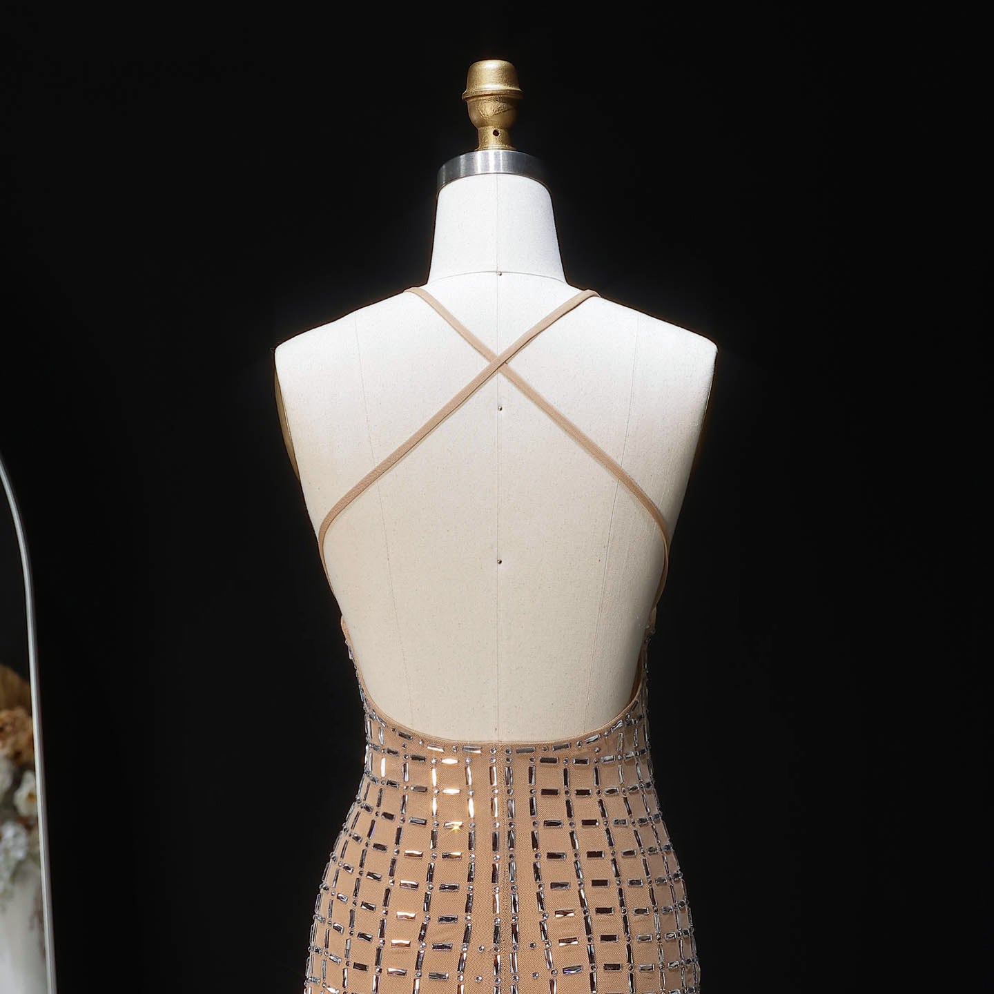 Luxury Champagne Crystal Halter Neck Sheath Evening Dress SF505