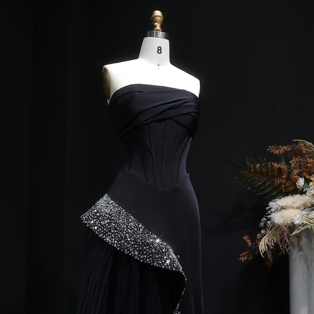 Stunning Strapless Black Crystal Mermaid Evening Dress SF582