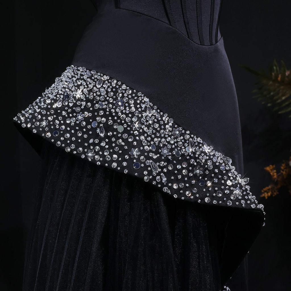 Stunning Strapless Black Crystal Mermaid Evening Dress SF582