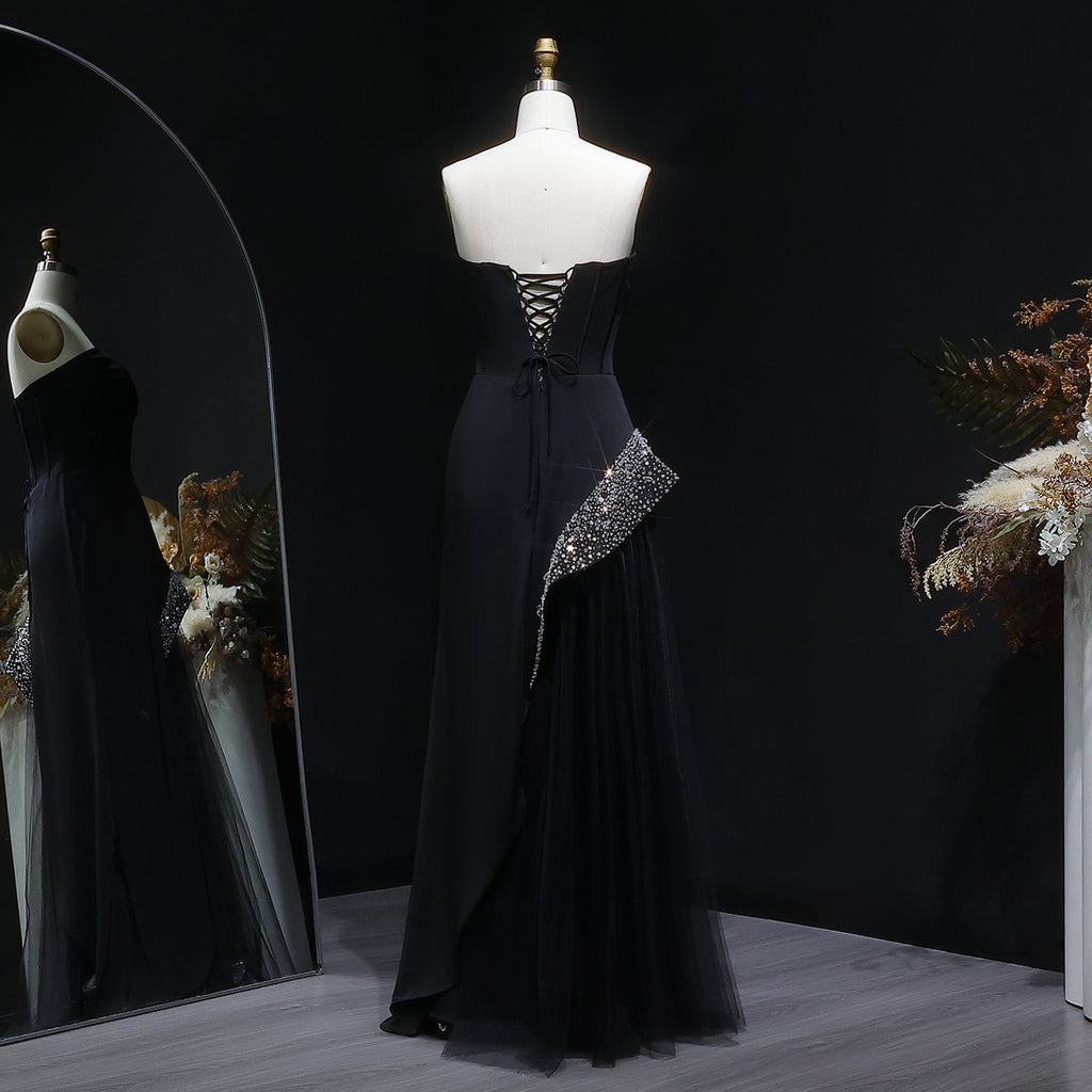 Stunning Strapless Black Crystal Mermaid Evening Dress SF582